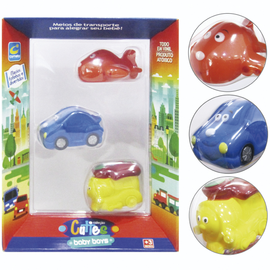 CARRO COM AVIAO + TREM / TRENZINHO DE VINIL CUTIES BABY BOYS COLORS