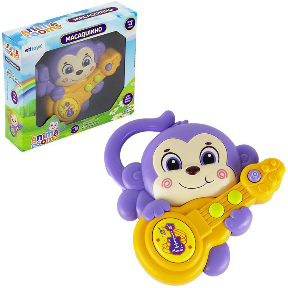 MACACO COM GUITARRA MUSICAL INFANTIL COM LUZ A PILHA