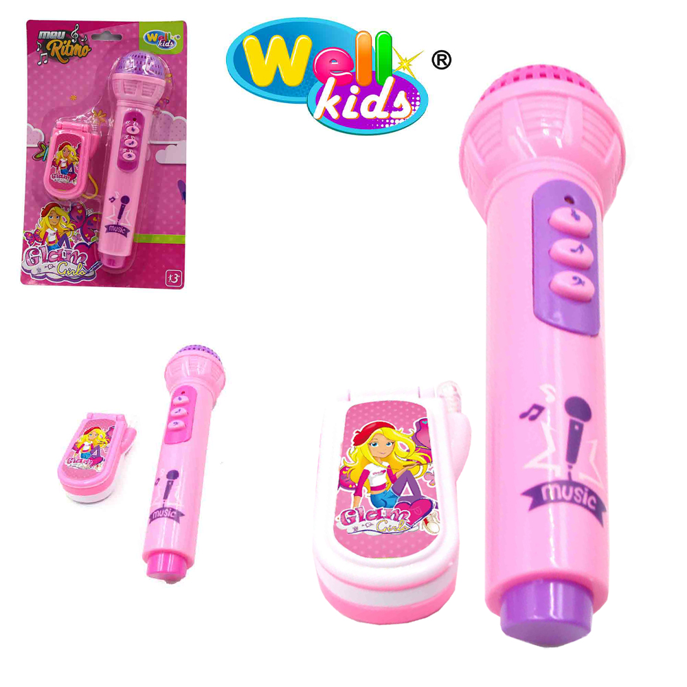 MICROFONE MUSICAL INFANTIL MEU RITMO GLAMGIRLS COM LUZ + CELULAR A PILHA