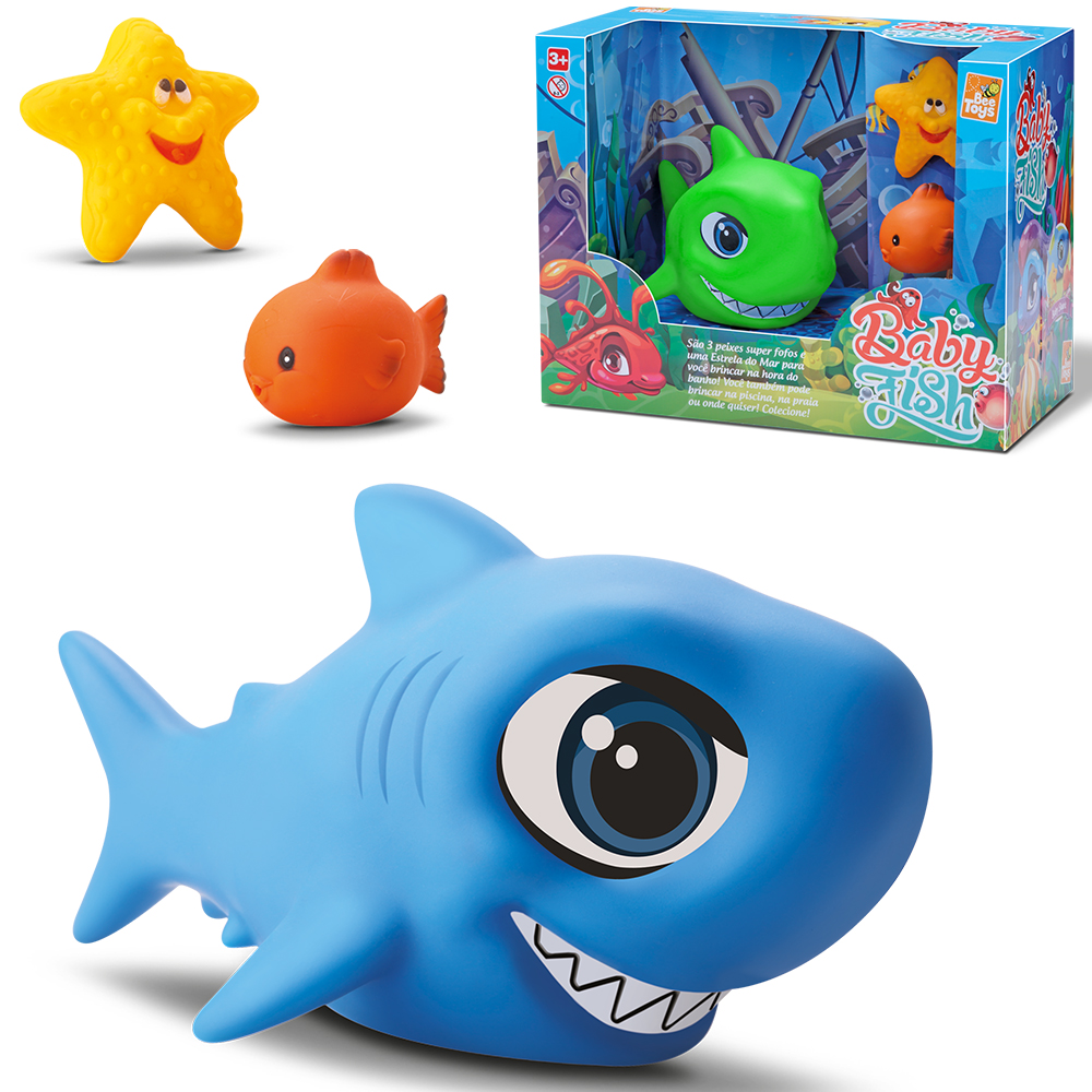 ANIMAL TUBARAO DE VINIL BABY FISH COM CAVALO MARINHO 3 PECAS 