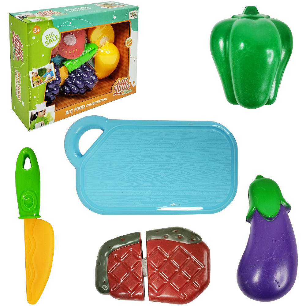 KIT COZINHA INFANTIL FRUTAS / LEGUMES + FACA E TABUA COM VELCRO LITTLE HOME 8 PECAS