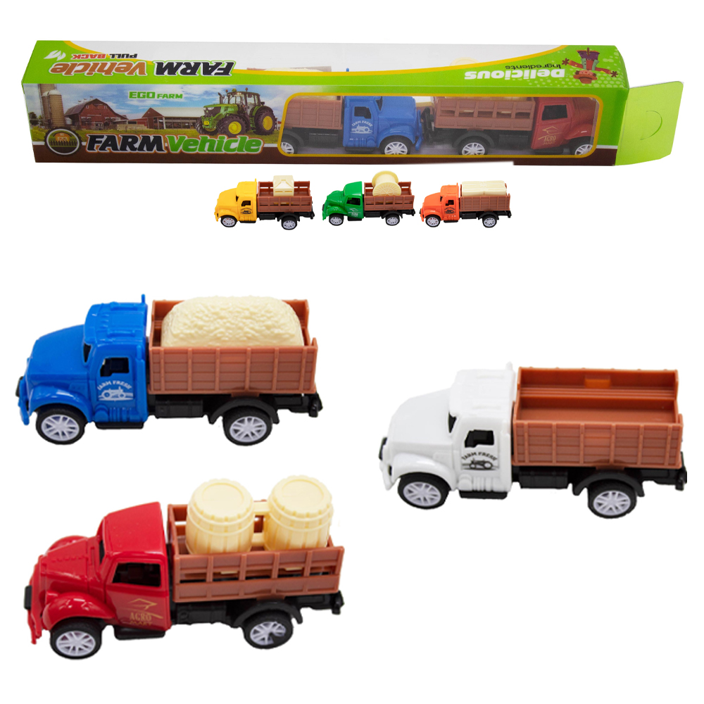 CAMINHAO A FRICCAO PULL BACK FARM VEHICLE COM 3 PECAS
