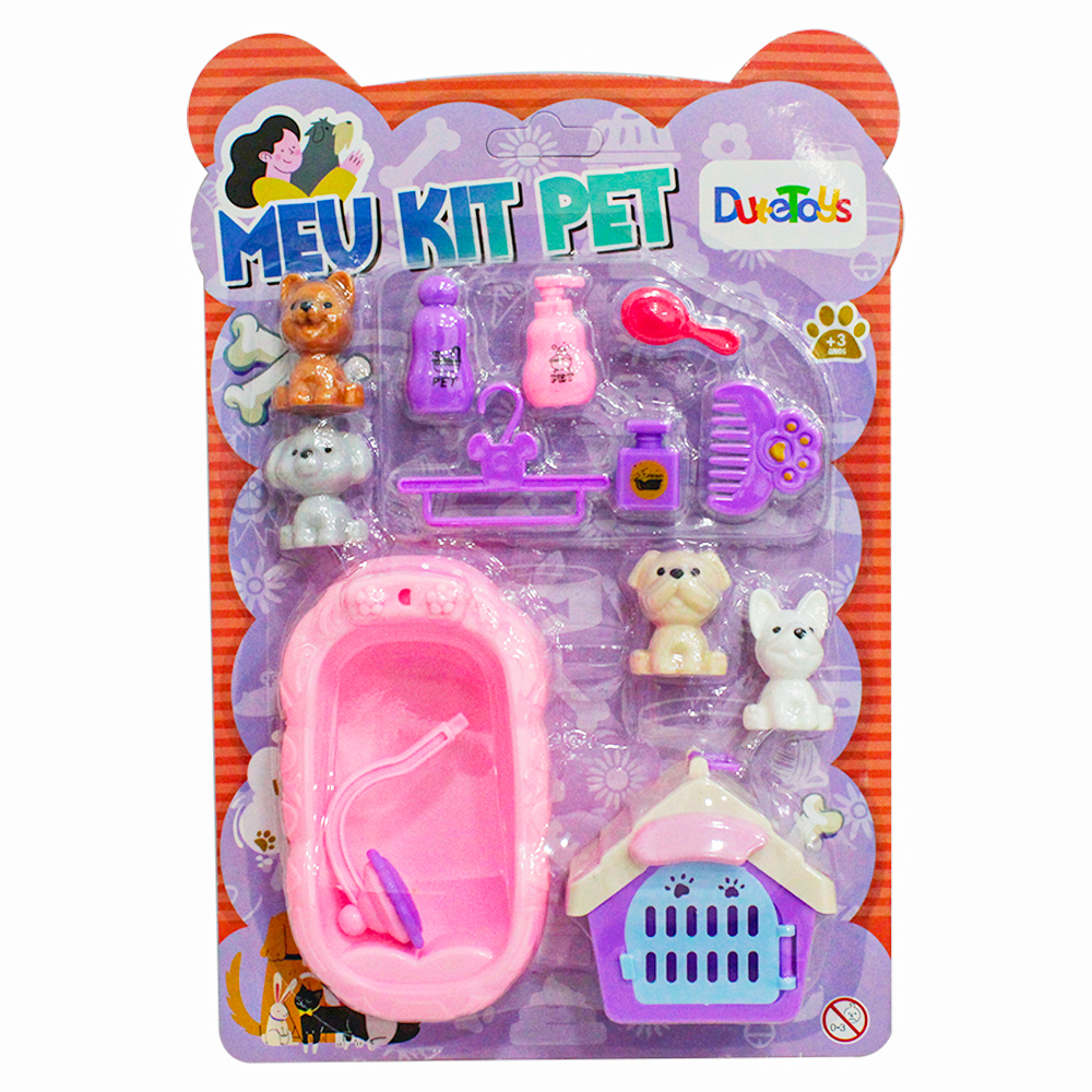 KIT PET COM CACHORRO + CASINHA + BANHEIRA E ACESSORIOS MEU KIT PET 13 PECAS