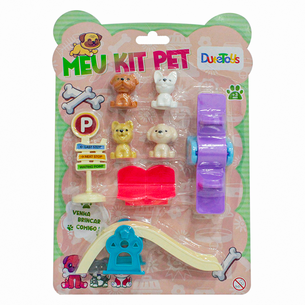 KIT PET COM CACHORRO + ESCORREGADOR E ACESSORIOS MEU KIT PET 8 PECAS