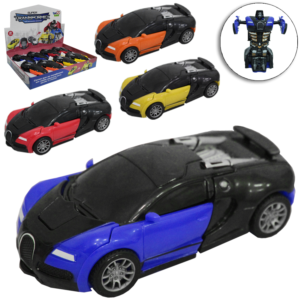 CARRO A FRICCAO BATE TRANSFORME ROBO SUPER TRANSFORMEX VELOCIDADE MAXIMA TOP KIDS DP PLAY