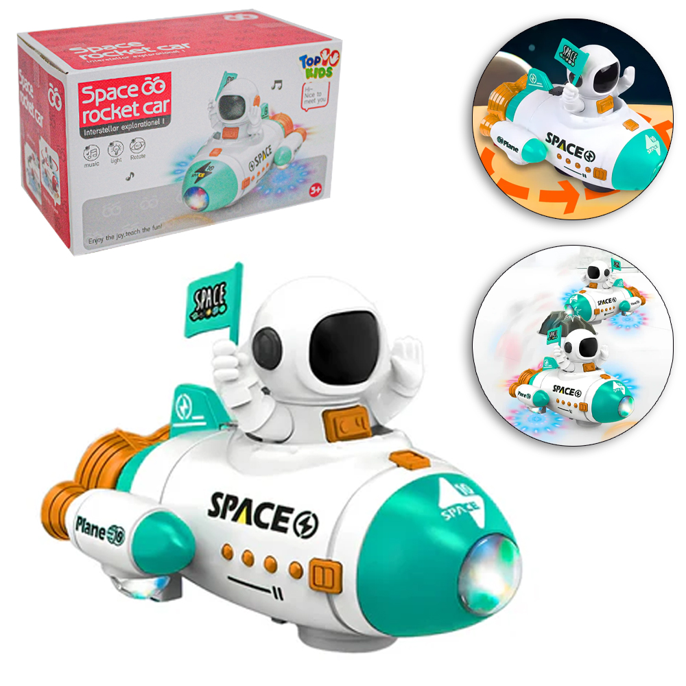 FOGUETE SPACE ROCKET CAR 360º BATE E VOLTA COM ASTRONAUTA + SOM E LUZ TOP KIDS A PILHA