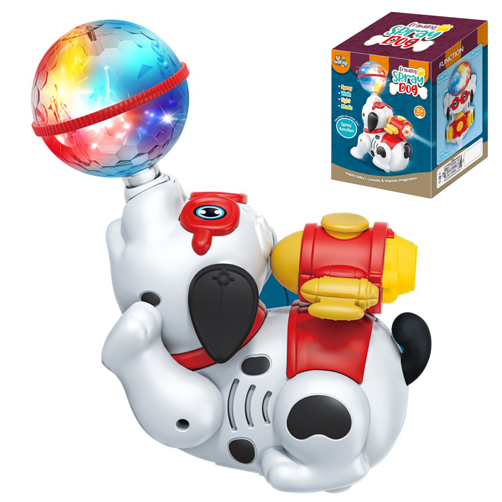 CACHORRO CRAWLING SPRAY DOG COM SOM E LUZ + GLOBO GIRATORIO A PILHA