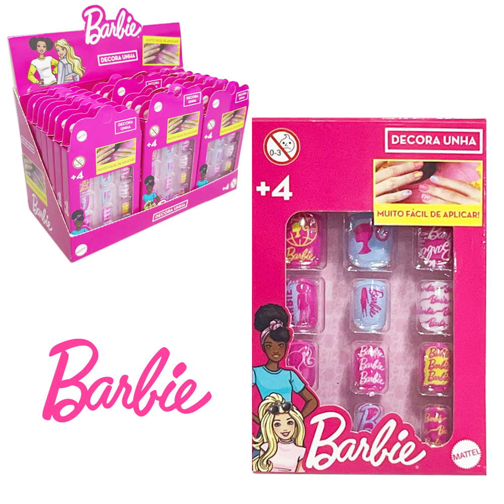 BARBIE KIT DE UNHAS POSTICAS INFANTIL PARA MAOS COM 12 PECAS DP PLAY