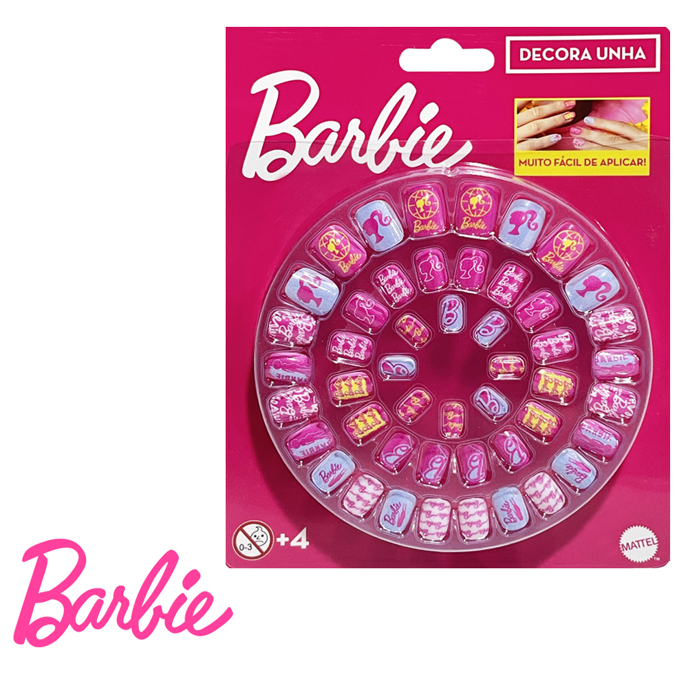 BARBIE KIT UNHAS POSTICAS INFANTIL PARA MAOS COM 48 PECAS