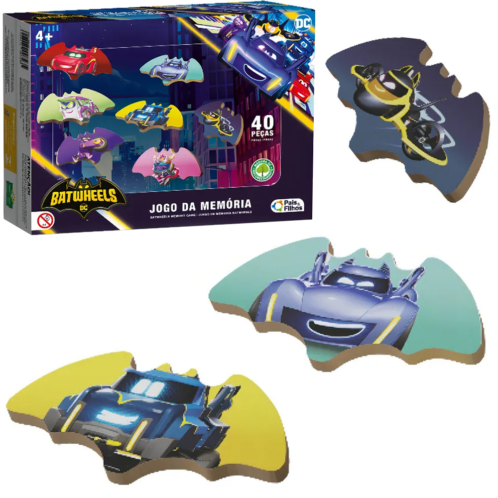 BATWHEELS DC JOGO DA MEMORIA DE MADEIRA MDF COM 40 PECAS