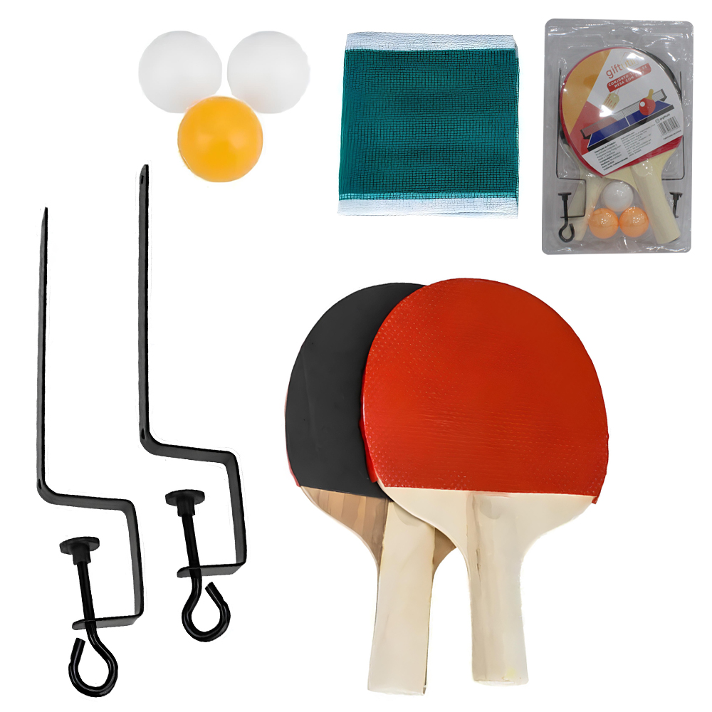 RAQUETE DE PING PONG COM 2 PECAS + 3 BOLINHAS + SUPORTE + REDE