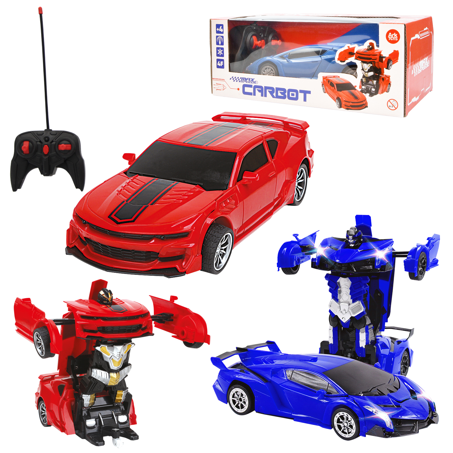 CARRO COM CONTROLE REMOTO SOM FIO TRANSFORME ROBO MAX SPEED CARBOT A PILHA