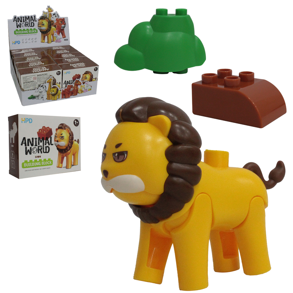 BLOCOS DE MONTAR ANIMAL WORLD LEAO BUILDING BLOCK 3 PECAS DP PLAY 