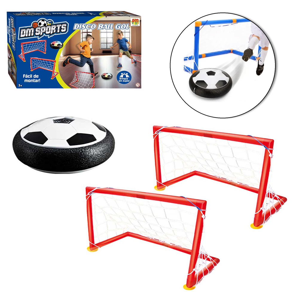 FUTEBOL GOL / GOLZINHO MINI TRAVE 47X25X25CM COM REDE + DISCO BALL BOLA FLUTUANTE DM SPORTS COM LUZ A PILHA