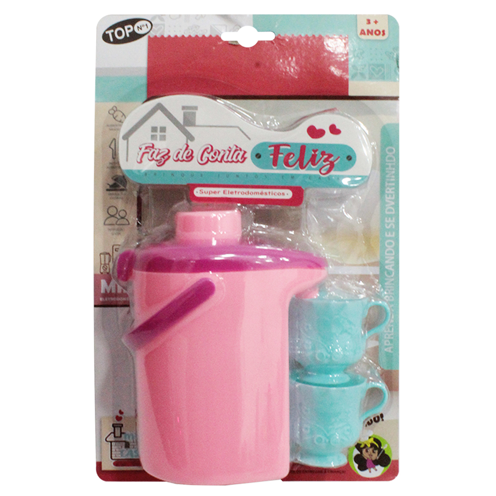 KIT COZINHA INFANTIL CAFEZINHO COM GARRAFA ( CAFETEIRA ) + 2 XICARAS FAZ DE CONTA FELIZ