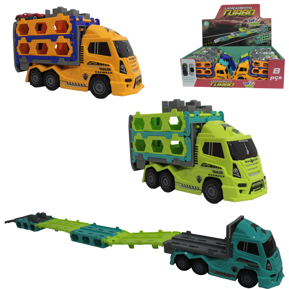 CAMINHAO A FRICCAO COM PISTA DOBRAVEL + 2 LANCADORES E 2 CARROS TOP KIDS DP PLAY