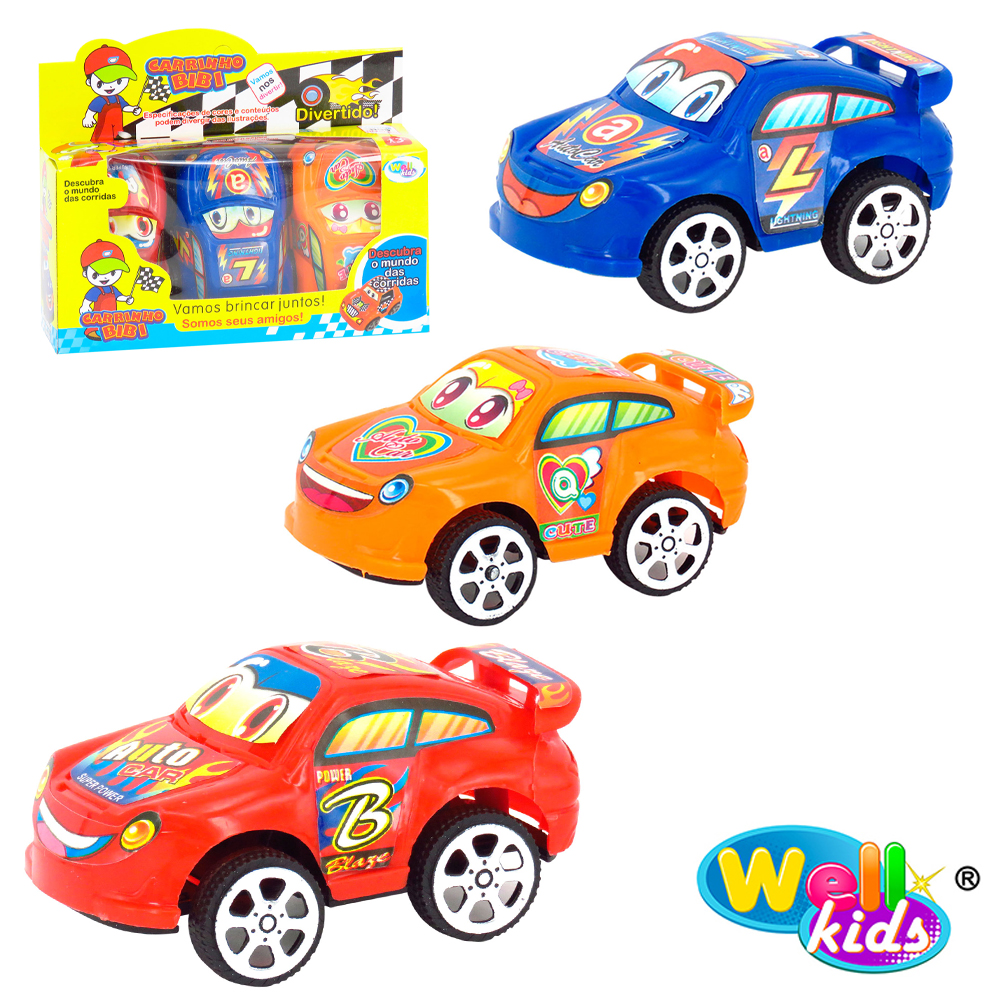 CARRO A FRICCAO PULL BACK CARRINHO BIBI POSSANTES COM 3 PECAS WELLKIDS