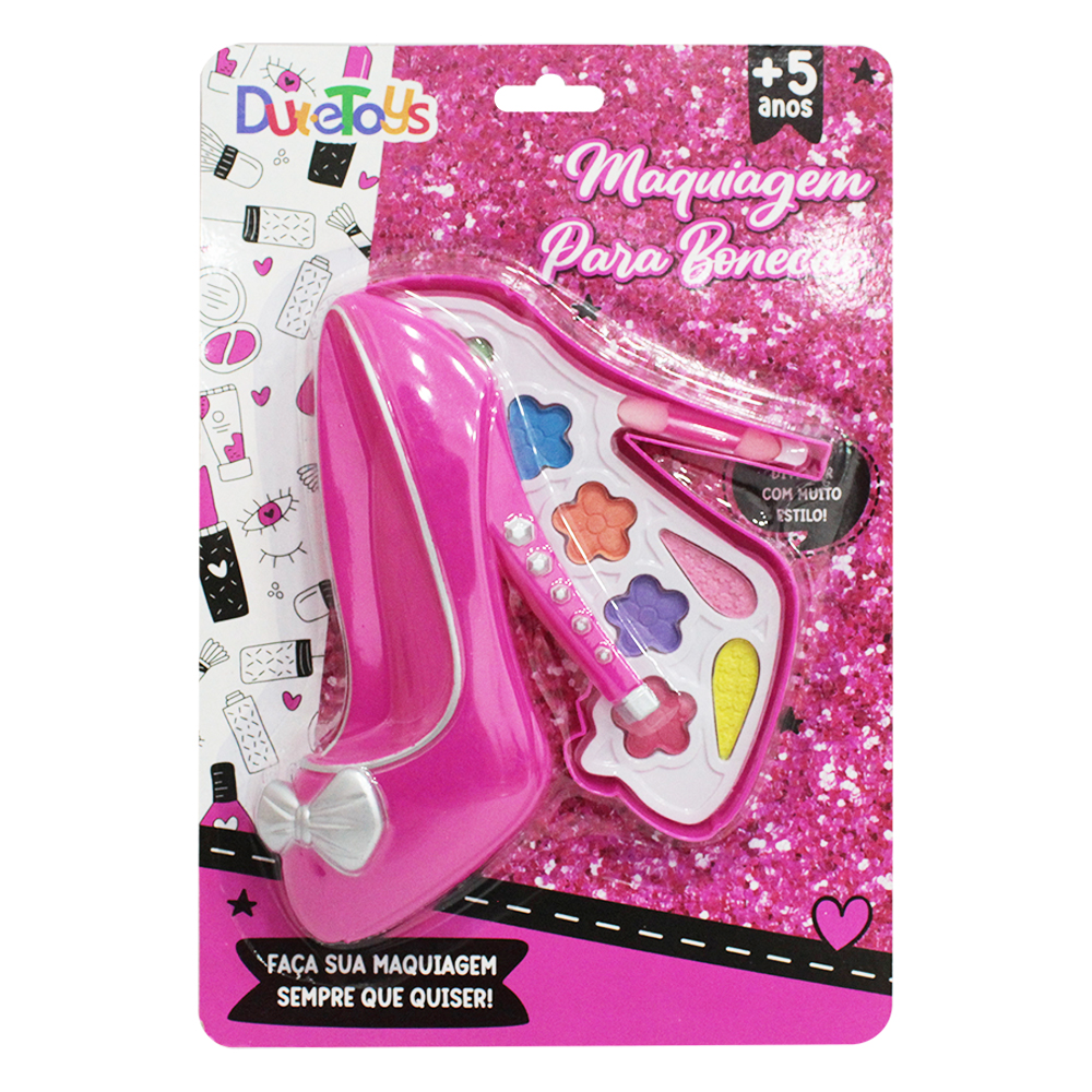 ESTOJO DE MAQUIAGEM COM SOMBRA + PINCEL PARA BONECA SALTO ALTO