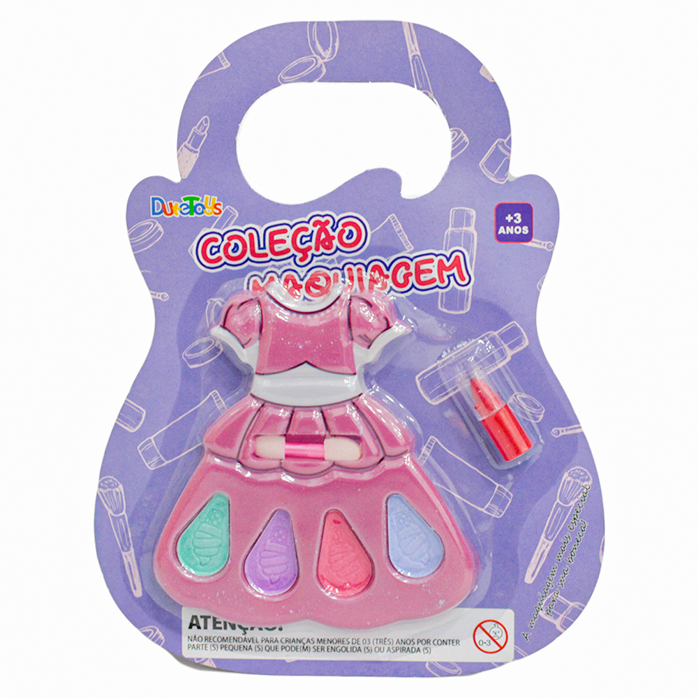 ESTOJO DE MAQUIAGEM COM SOMBRA + BATOM E PINCEL PARA BONECA VESTIDO