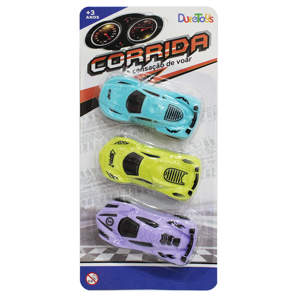 CARRO A FRICCAO PULL BACK CORRIDA COM 3 PECAS