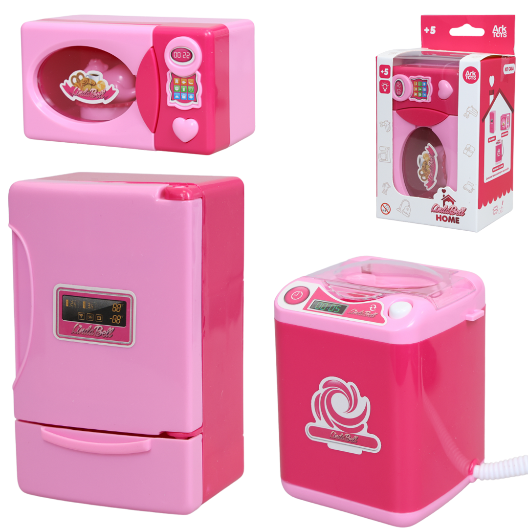 MINI ELETRODOMESTICO COZINHA GELADEIRA / MICROONDAS / MAQUINA DE LAVAR LINDA BELL HOME KIT CASA A PILHA