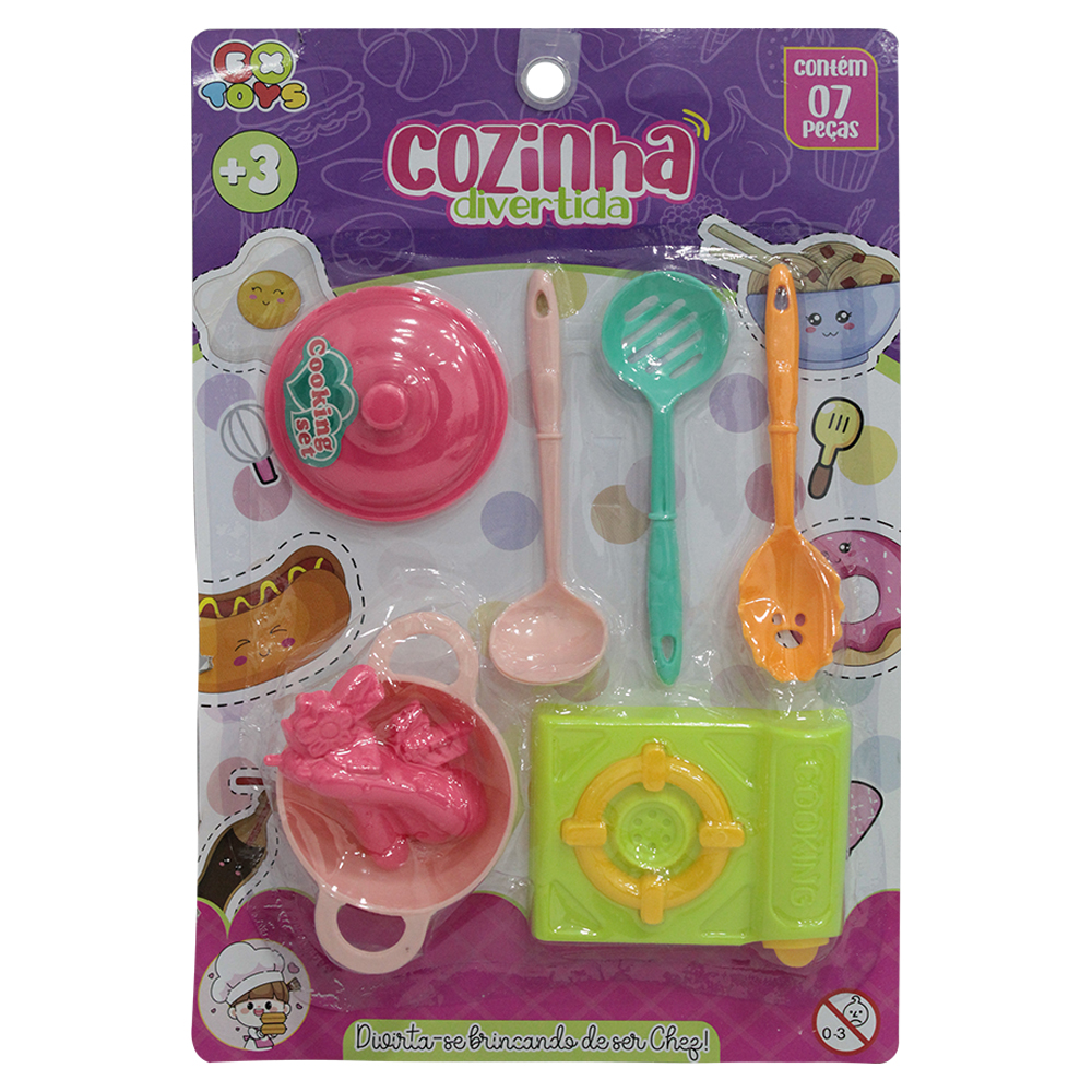 KIT COZINHA INFANTIL COZINHA DIVERTIDA COM FOGAO + FRIGIDEIRA E ACESSORIOS 7 PECAS
