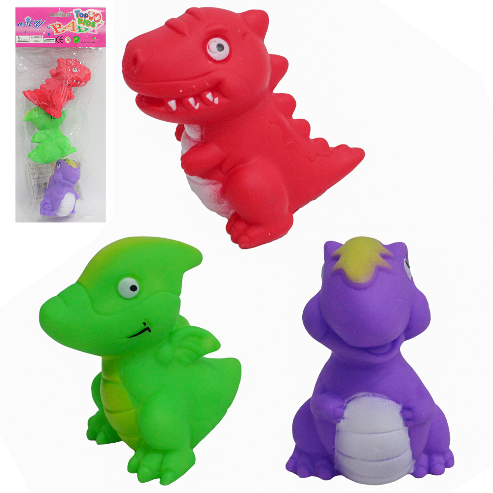 KIT ANIMAL DINOSSAURO DE VINIL COM SOM BABY TOP KIDS 3 PECAS
