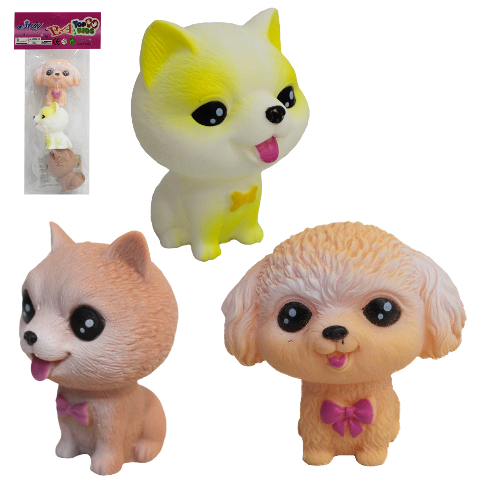 KIT ANIMAL CACHORRO DE VINIL COM SOM BABY TOP KIDS COM 3 PECAS