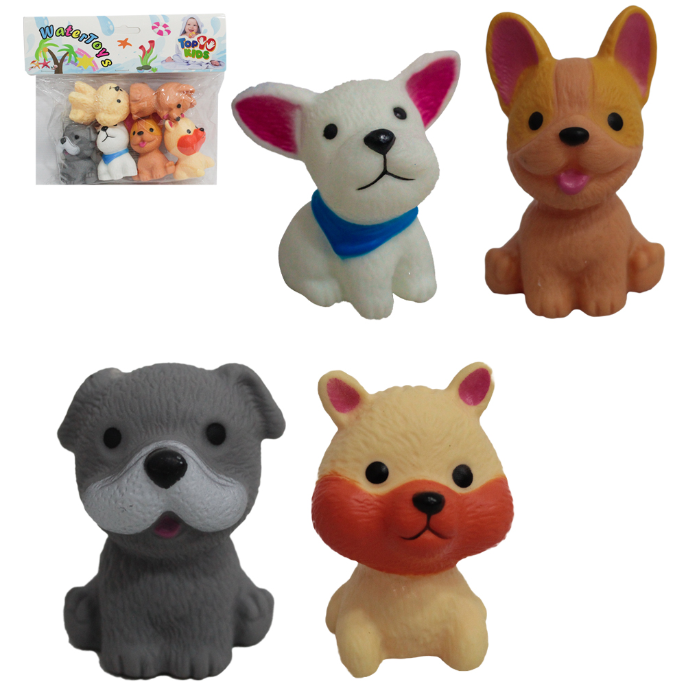KIT ANIMAL CACHORRO DE VINIL COM SOM WATER TOYS TOP KIDS 6 PECAS