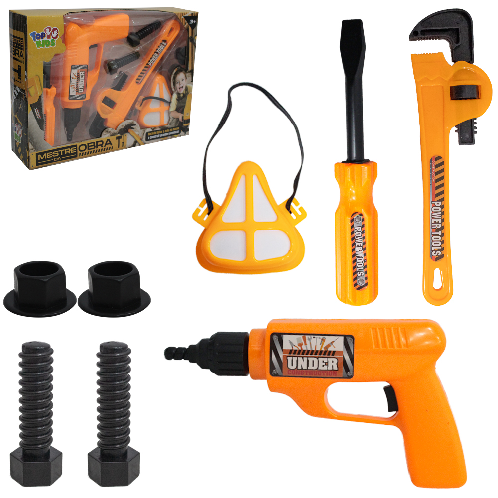KIT FERRAMENTA INFANTIL COM FURADEIRA + PARAFUSO E ACESSORIOS MESTRE DA OBRA TOP KIDS 8 PECAS