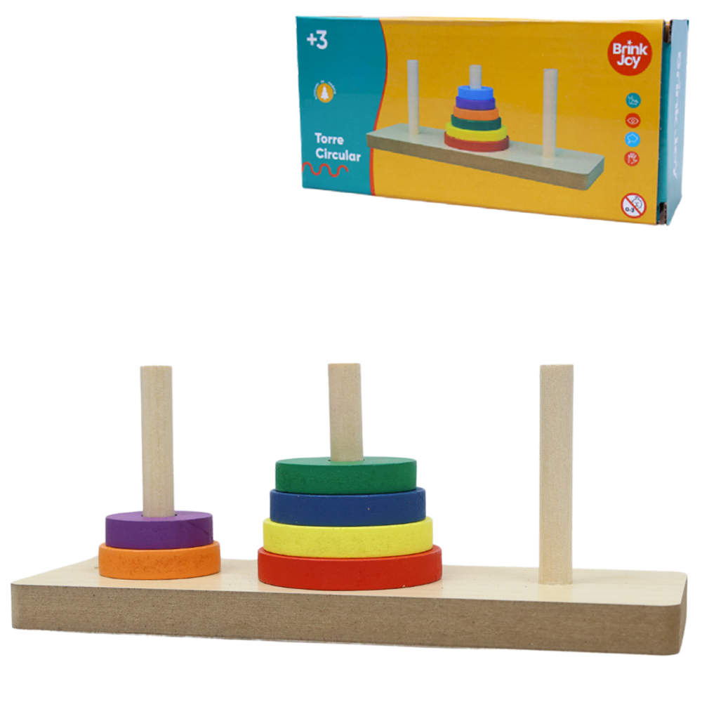 PIRAMIDE TORRE CIRCULAR DIDATICO EDUCATIVO MONTA E DESMONTA DE MADEIRA 17,5X7X6CM