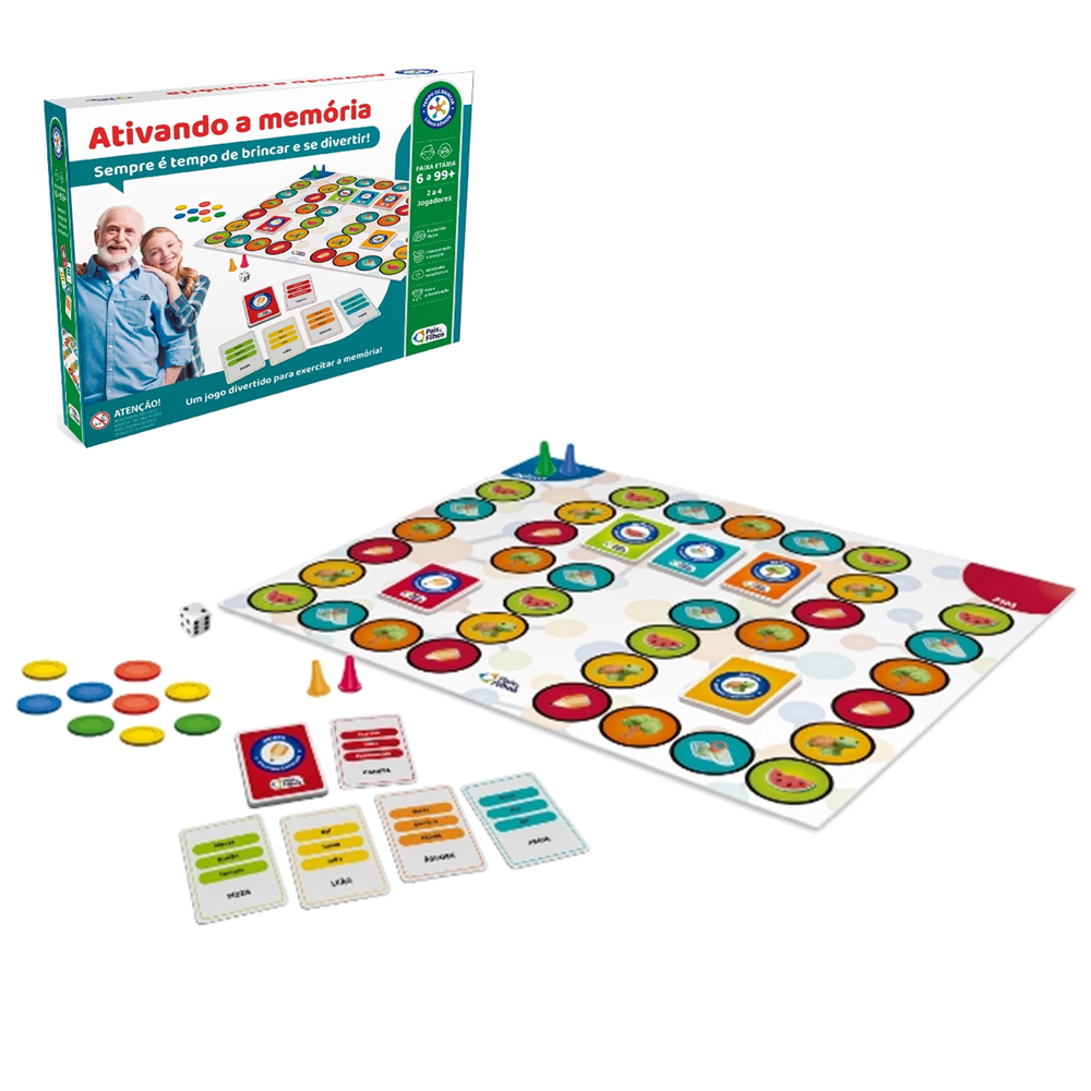 JOGO ATIVANDO A MEMORIA COM 72 CARTAS + 100 FICHAS + TABULEIRO + 4 PEOES E DADO