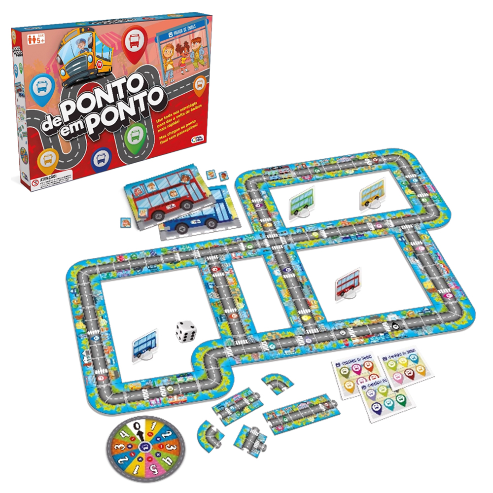 JOGO DE PONTO EM PONTO PARADA DE ONIBUS COM ROLETA + DADO + 4 PEOES + 4 BASES E ACESSORIOS 152 PECAS