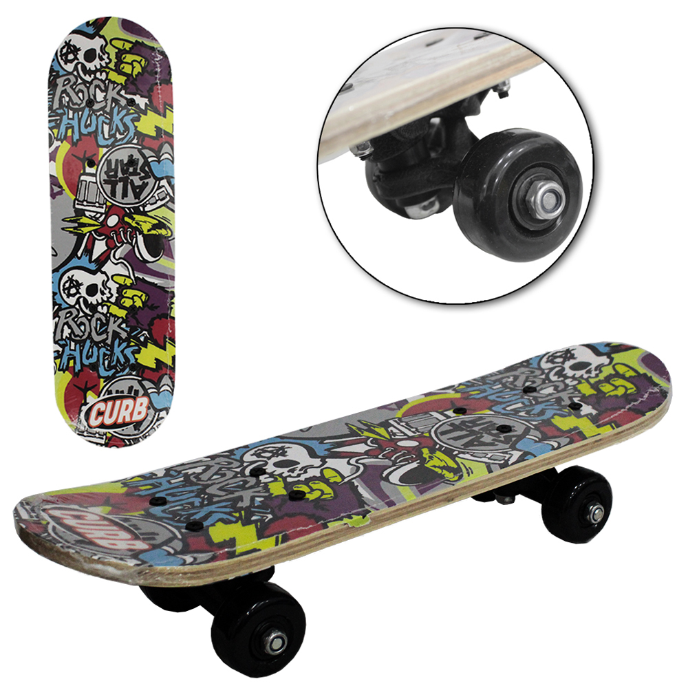 SKATE COM SHAPE DE MADEIRA + TRUCK DE NYLON E RODA DE PVC ALL STAR ROCK 43X12,5CM