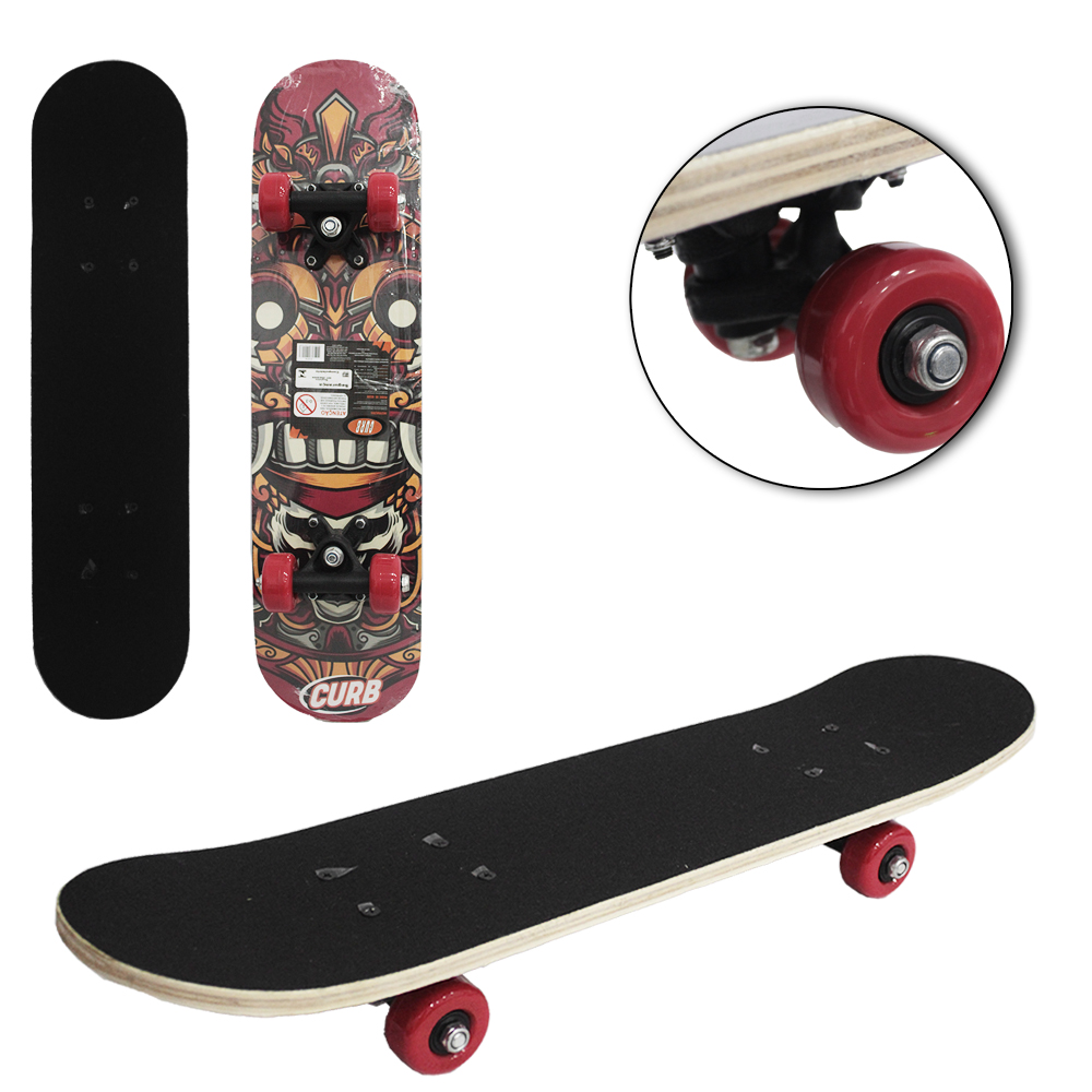 SKATE COM SHAPE DE MADEIRA LIXA + TRUCK DE NYLON E RODA DE PVC CAVEIRA MEXICANA 59X14,5CM