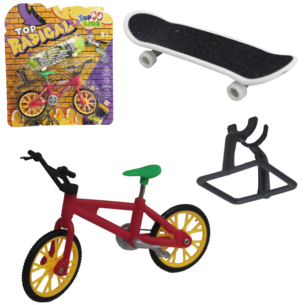 BICICLETA COM SKATE DE DEDO TOP RADICAL + ACESSORIOS TOP KIDS 5 PECAS