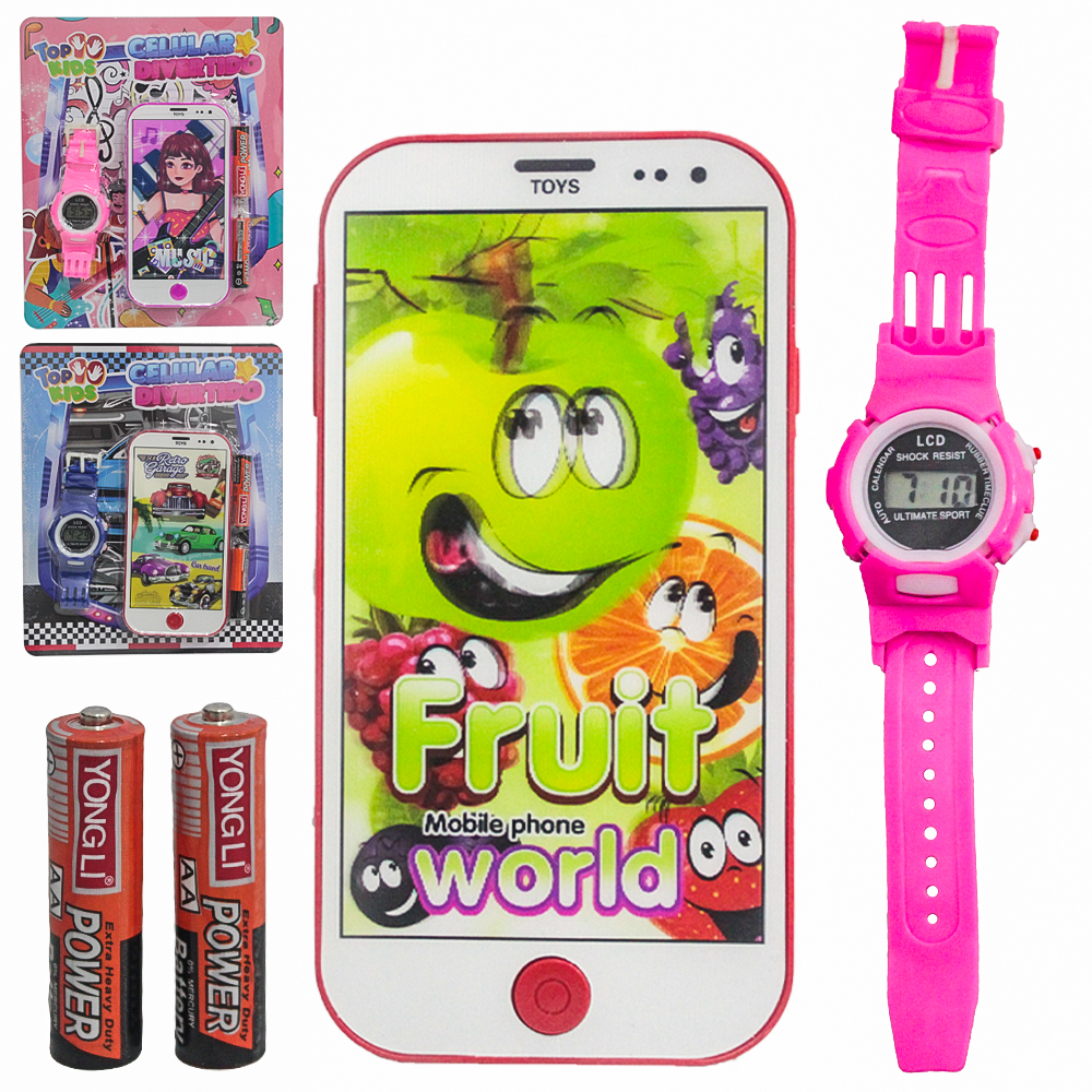 CELULAR DIVERTIDO MUSICAL INFANTIL A PILHA COM RELOGIO DE PULSO A BATERIA TOP KIDS