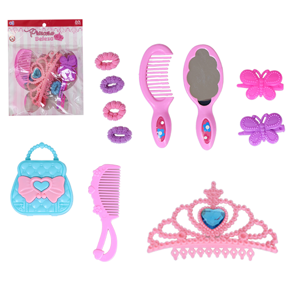 KIT BELEZA INFANTIL COM KIT ACESSORIOS PARA CABELO ELASTICO / RABICO PRINCESA 8 PECAS