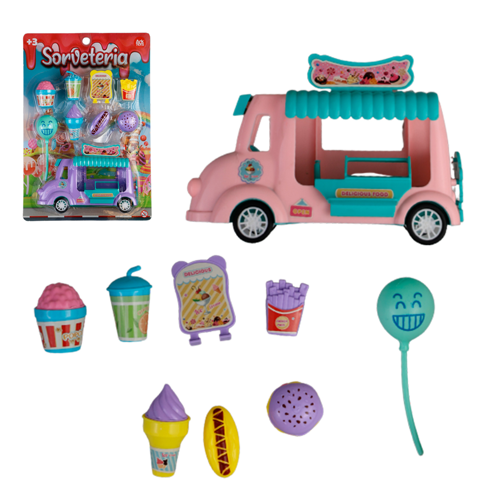 CAMINHAO SORVETERIA RODA LIVRE COM BALAO / BEXIGA + ACESSORIOS 9 PECAS