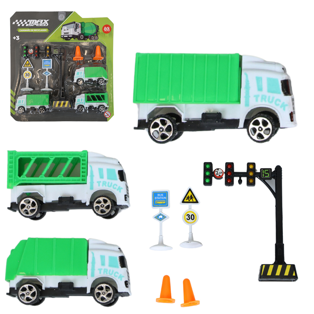 CAMINHAO SANITATION COM ACESSORIOS MAX SPEED RODA LIVRE 8 PECAS