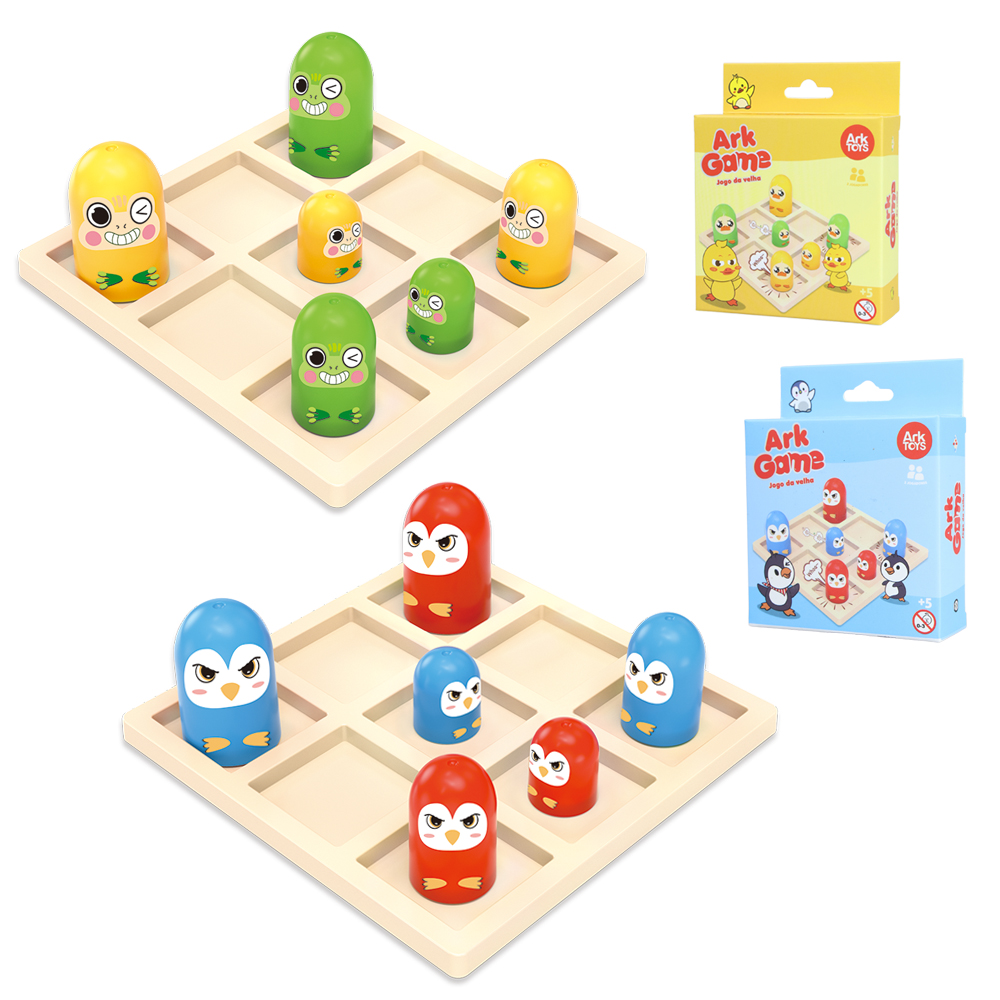 JOGO DA VELHA PATO / PINGUIM OU SAPO COM TABULEIRO + 18 PECAS ARK GAME 8X8CM