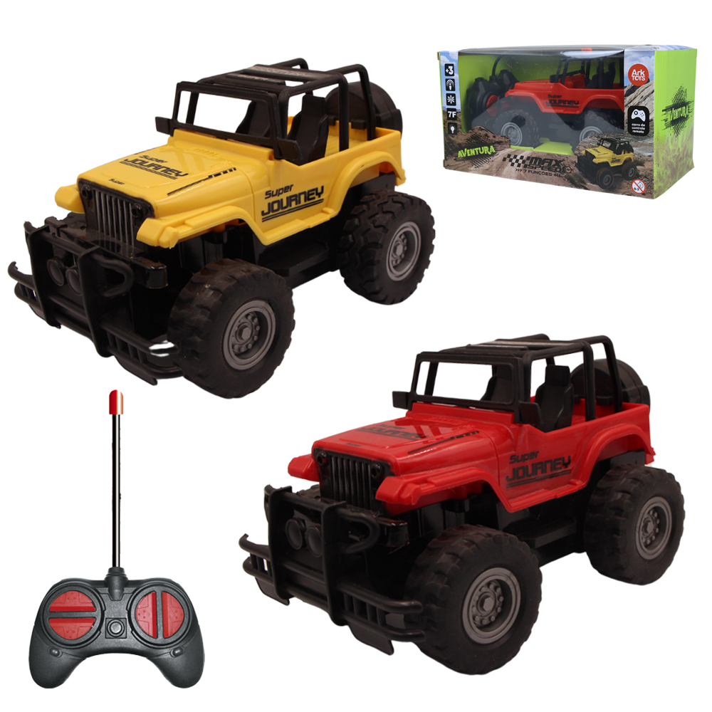 CARRO COM CONTROLE REMOTO S/EM FIO JEEP MAX SPEED AVENTURA 7 FUNCOES COM LUZ A PILHA