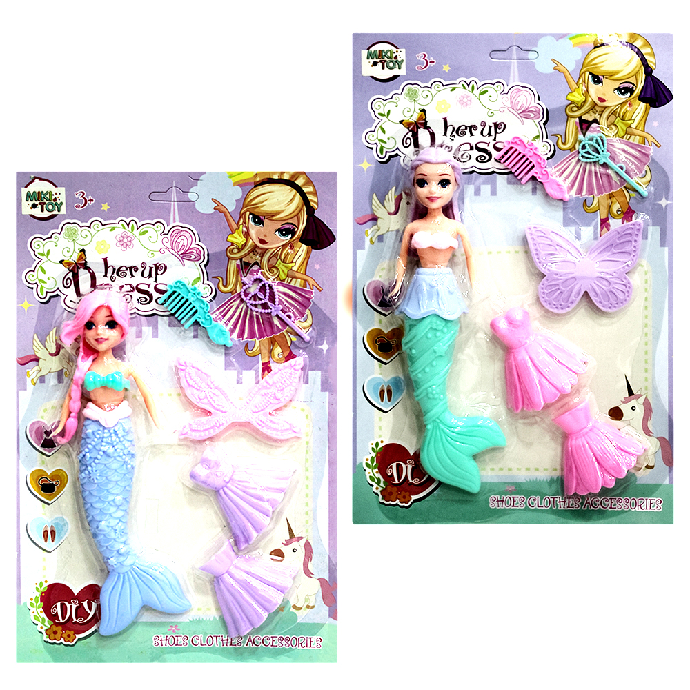 BONECA FADA / SEREIA HER UP DRESS TROCA ROUPA DE PLASTICO COM PENTE + ACESSORIOS 6 PECAS
