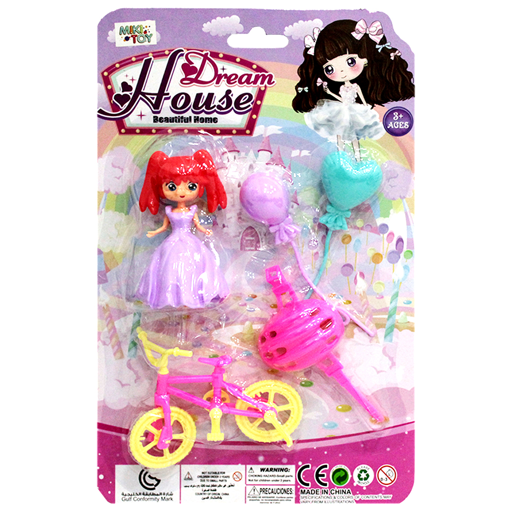 BONECA DREAM HOUSE COM BICICLETA + CAPACETE + 2 BALOES