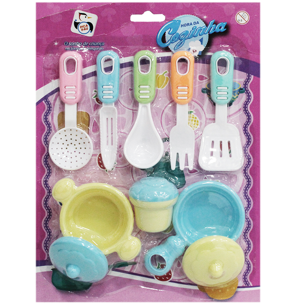 KIT COZINHA INFANTIL COM FRIGIDEIRA + PANELA E ACESSORIOS HORA DA COZINHA 10 PECAS