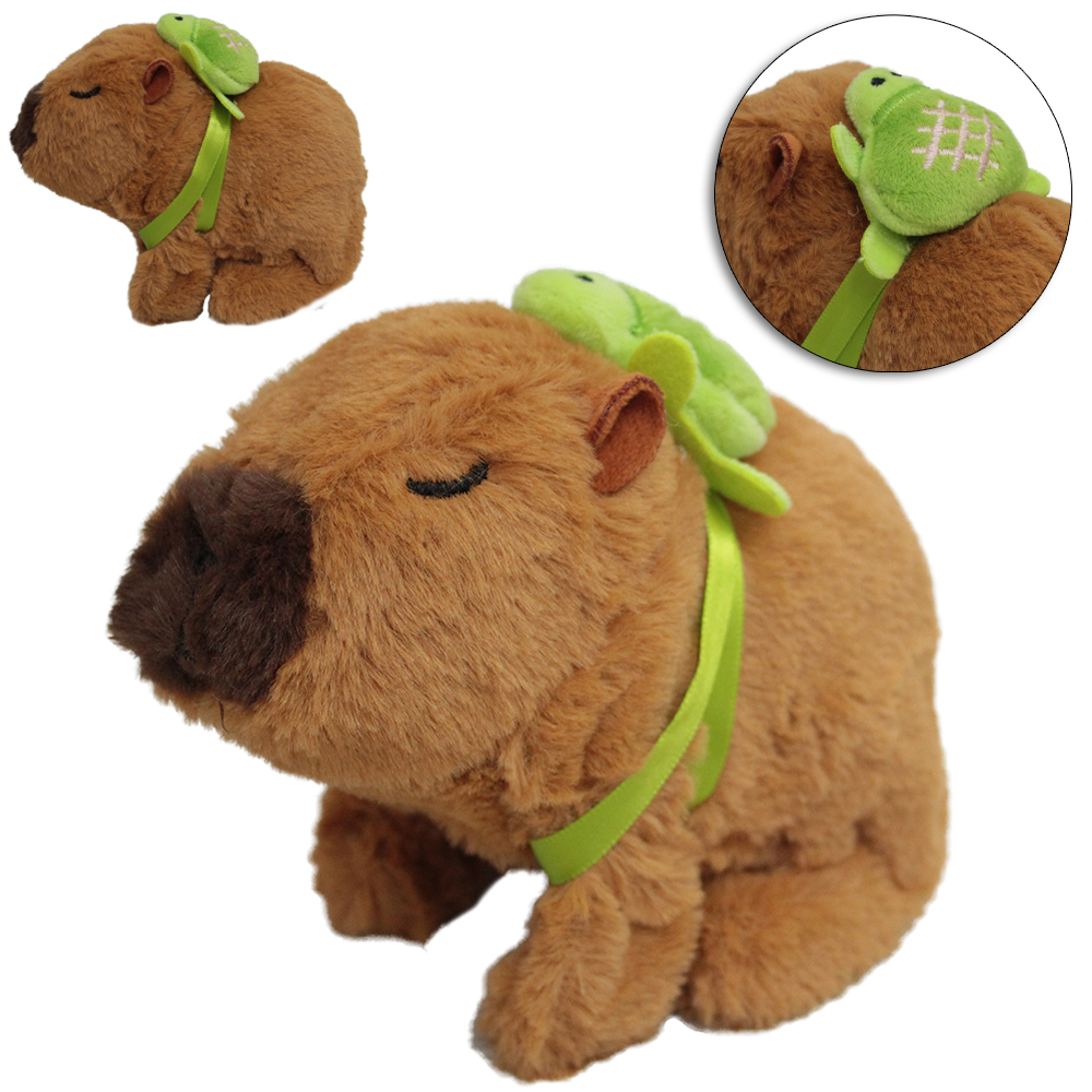 CAPIVARA DE PELUCIA C/MOCHILA TARTARUGA + MOVIMENTO E SOM A PILHA TOP KIDS 16X13X9CM