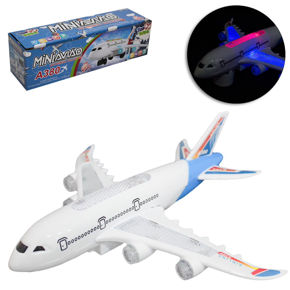 AVIAO BATE E VOLTA MINI AVIAO A380 COM SOM E LUZ A PILHA TOP KIDS