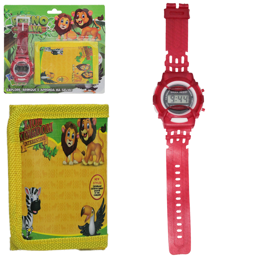 RELOGIO DE PULSO COM CARTEIRA INFANTIL REINO DA SELVA