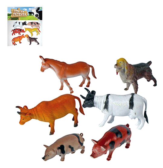 KIT ANIMAL FAZENDA DE PVC GRANDE COM 6 PECAS SORTIDAS 