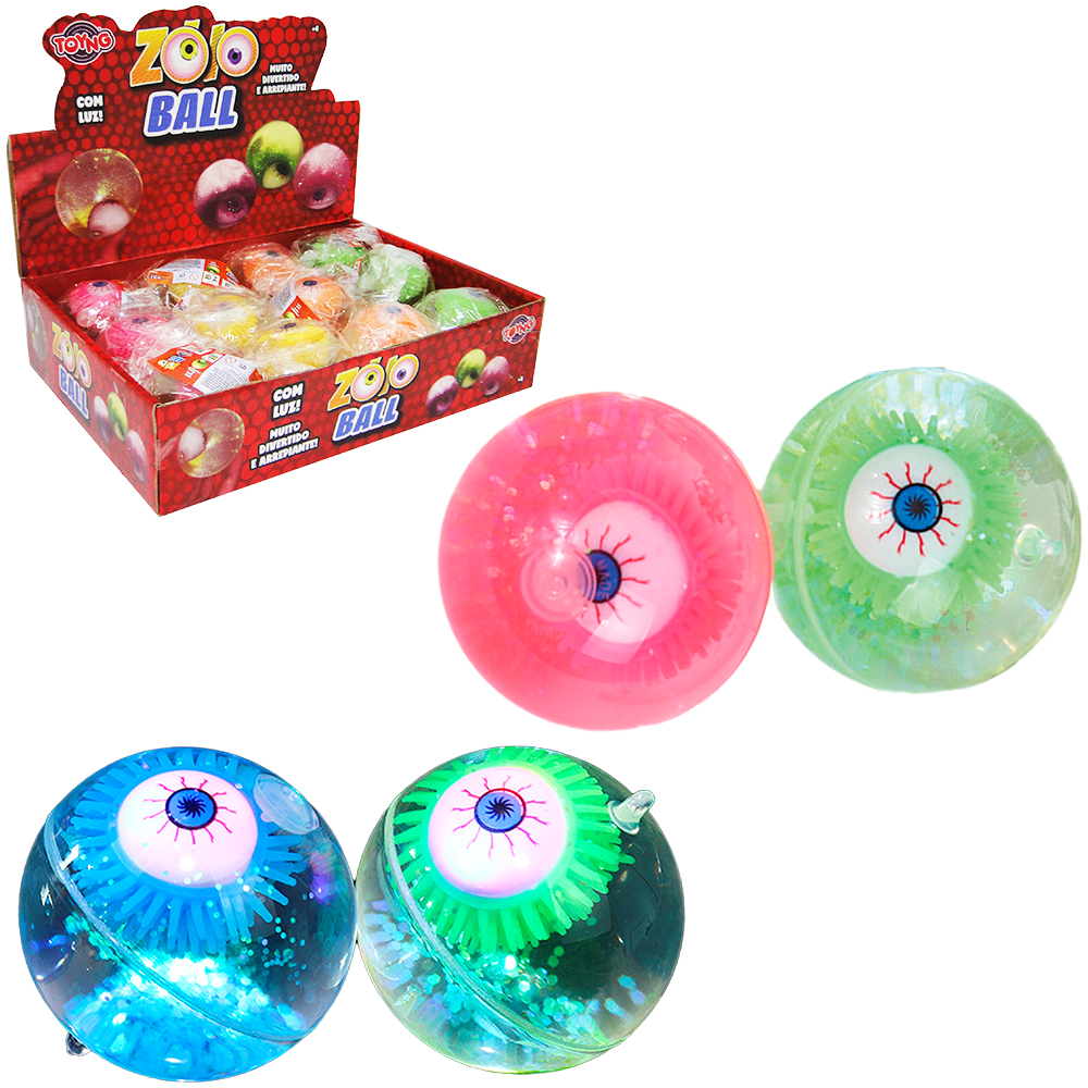 BOLA / BOLINHA PULA PULA COM OLHO + LUZ ZOIO BALL COLORS A BATERIA 6,5CM DE Ø 